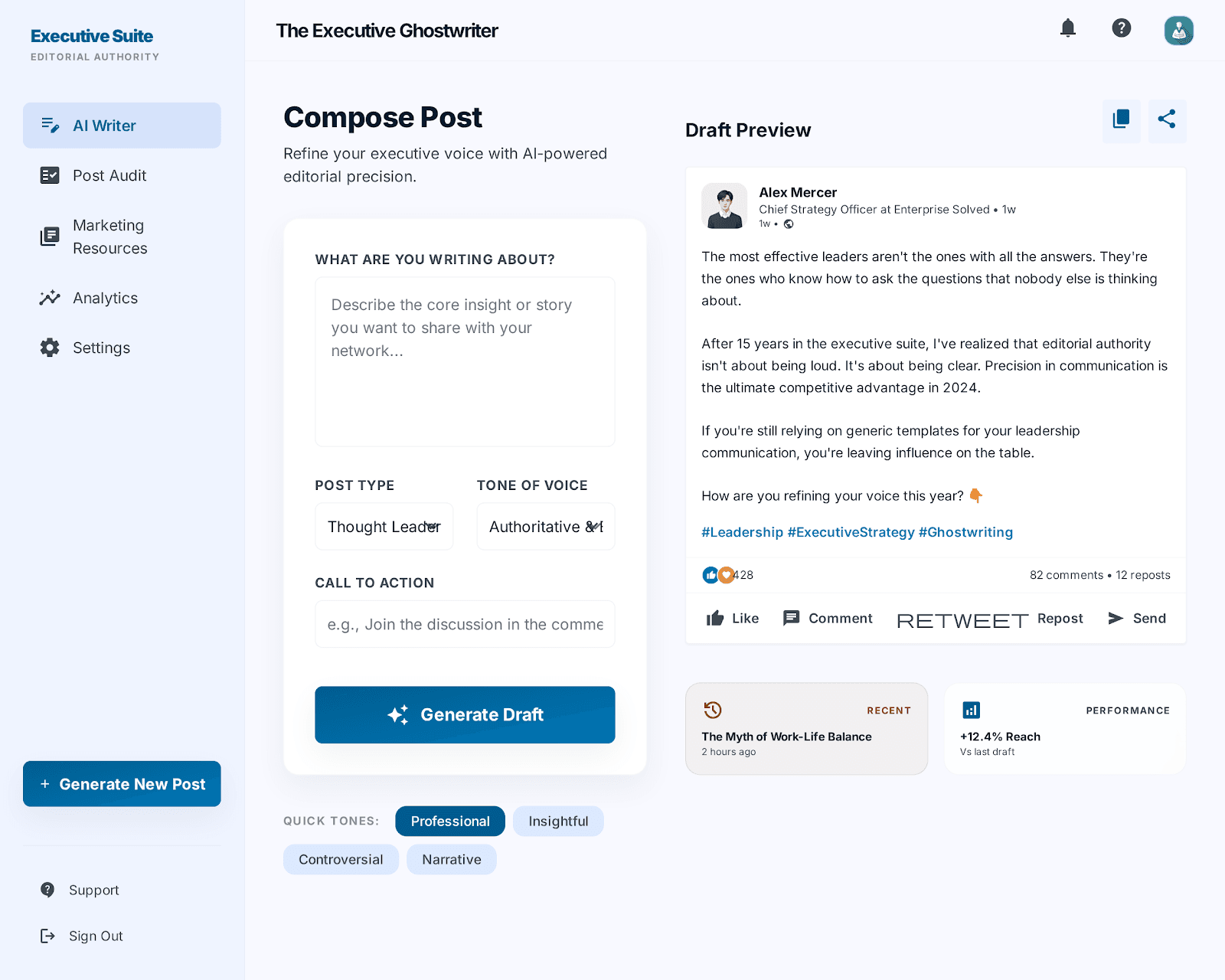 GhostWriter IA — AI Writer interface